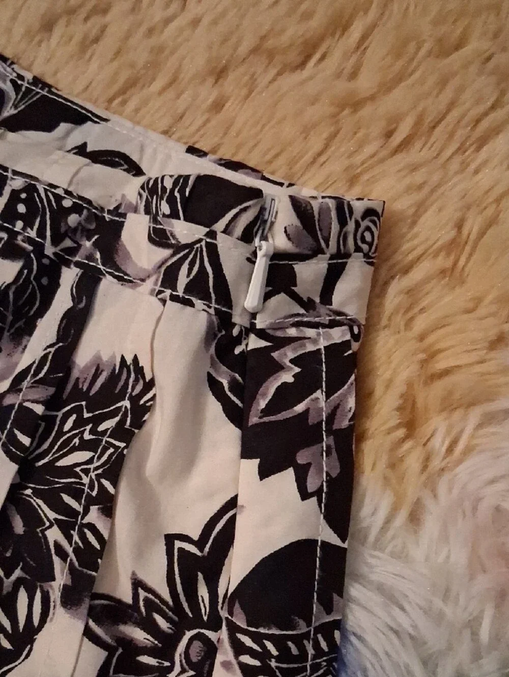 Talbots Black and White Floral Skater Skirt